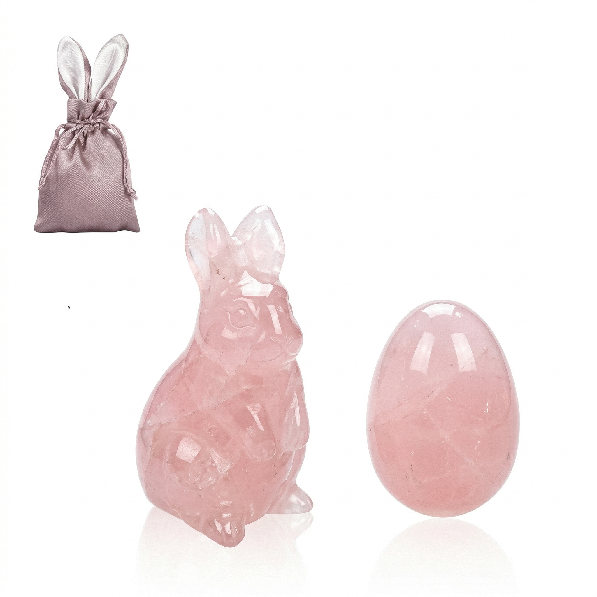 Rosenquarz Oster-Set - Edelstein Hase & Ei