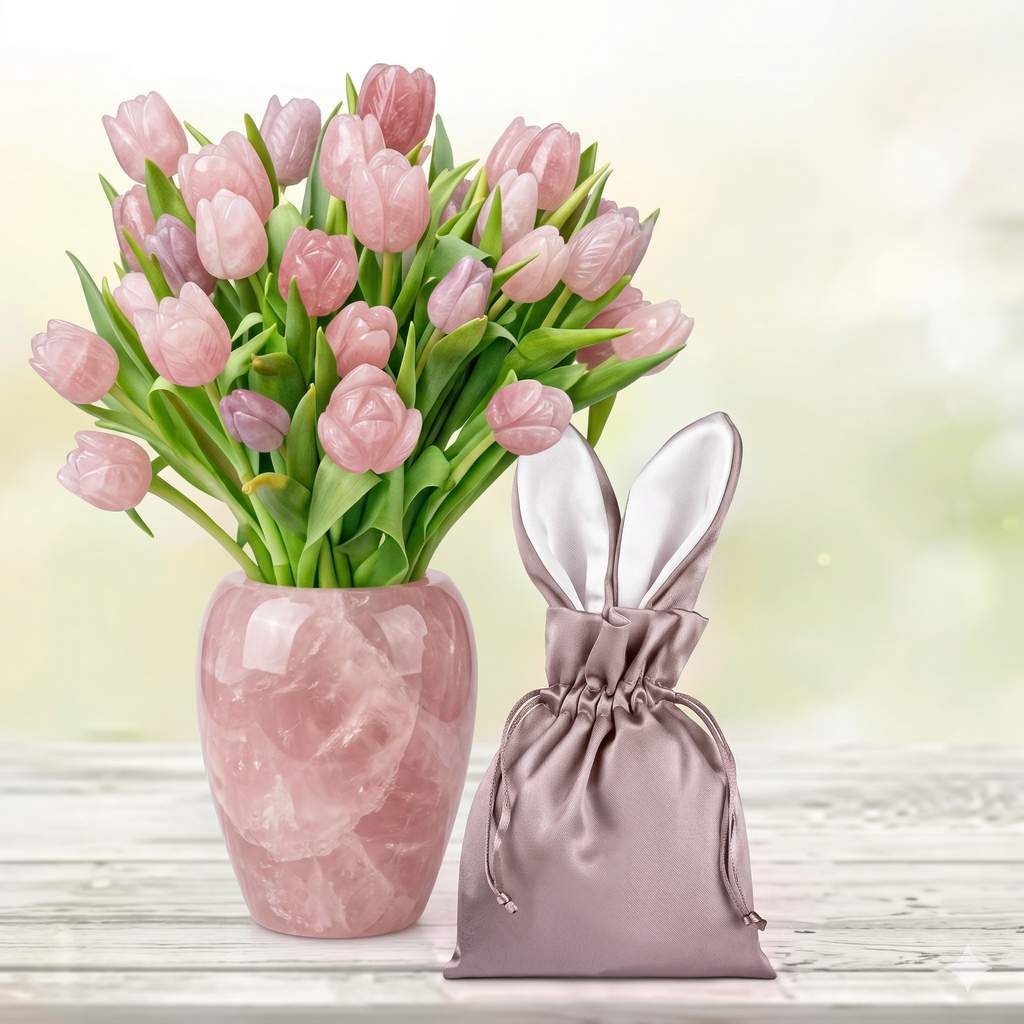 Rosenquarz Oster-Set - Edelstein Hase & Ei