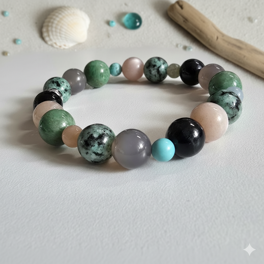 DAVUTA Spirit Armband Naturstein Heide Heinzendorff Tigerauge Sonnenstein Jaspis