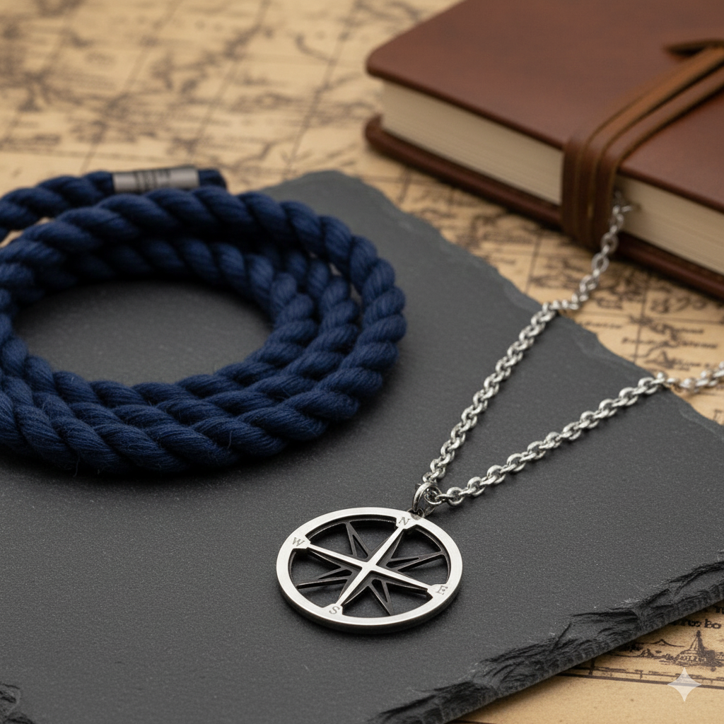 Herren Kette mit Anhänger Windrose in Silber Davuta Spirit Jewellery Kollektion Spirit Uomo