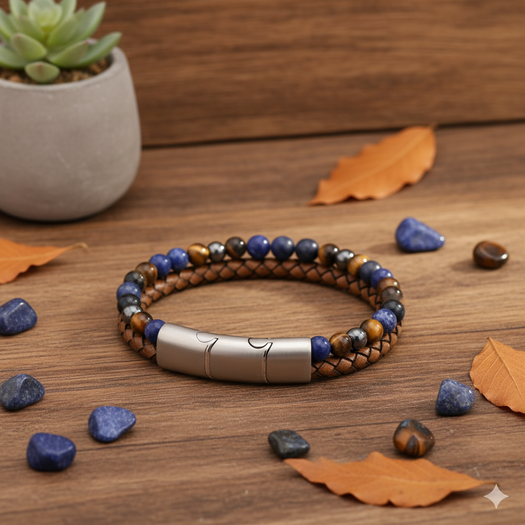 Herren-Armband-Blue-Beads mit Tigerauge DAVUTA Spirit Jewellery