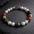 Herren Armband Edelstahl Naturstein Künstliche Perle by DAVUTA