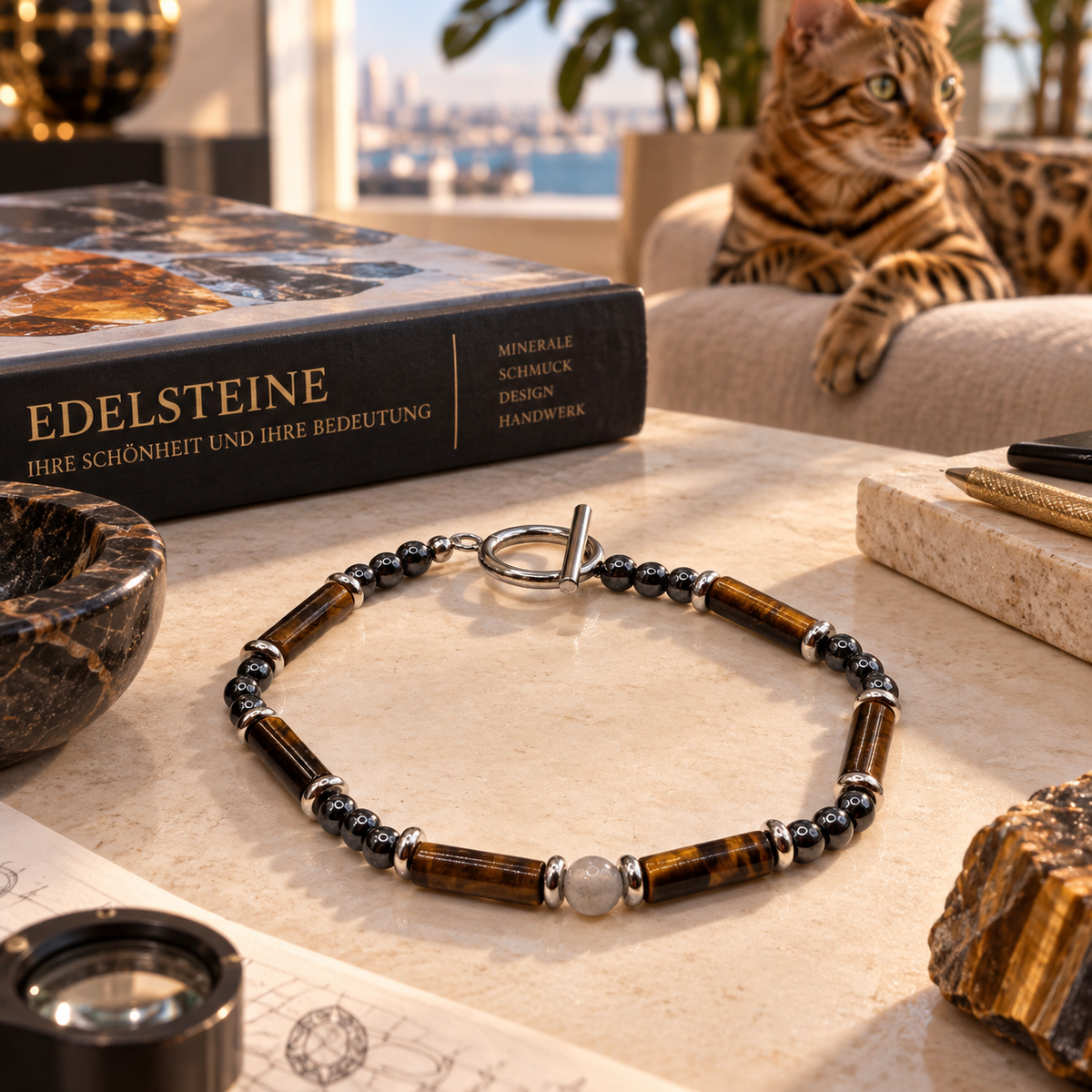 Herren Armband Edelstahl Tigerauge Hämatit Labradorit DAVUTA