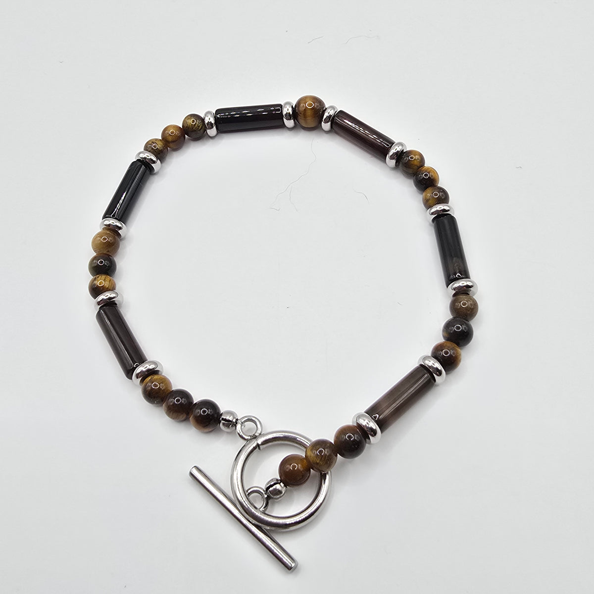 Herren Armband Edelstahl Tigerauge Onyx DAVUTA clean