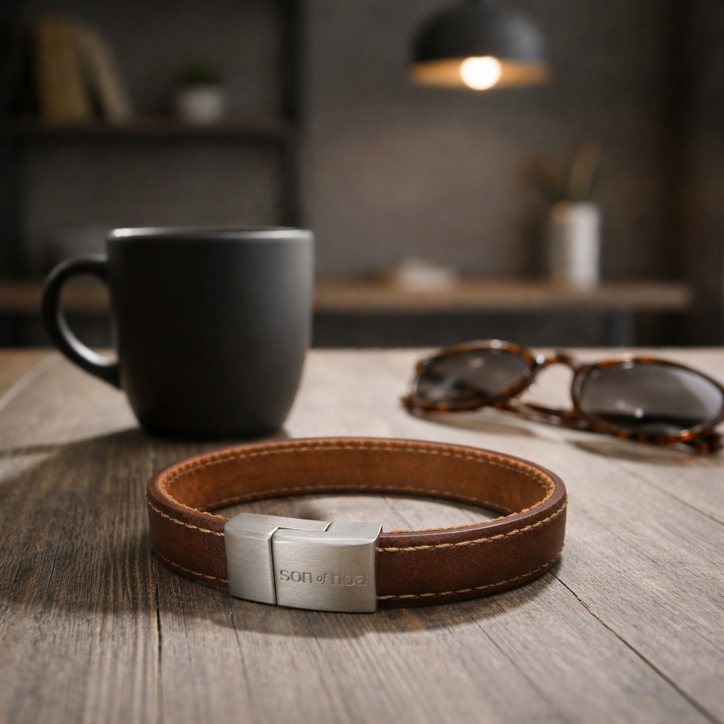 Herren Armband Kalbsleder braun mit Edelstahlverschluss Son of Noa by DAVUTA