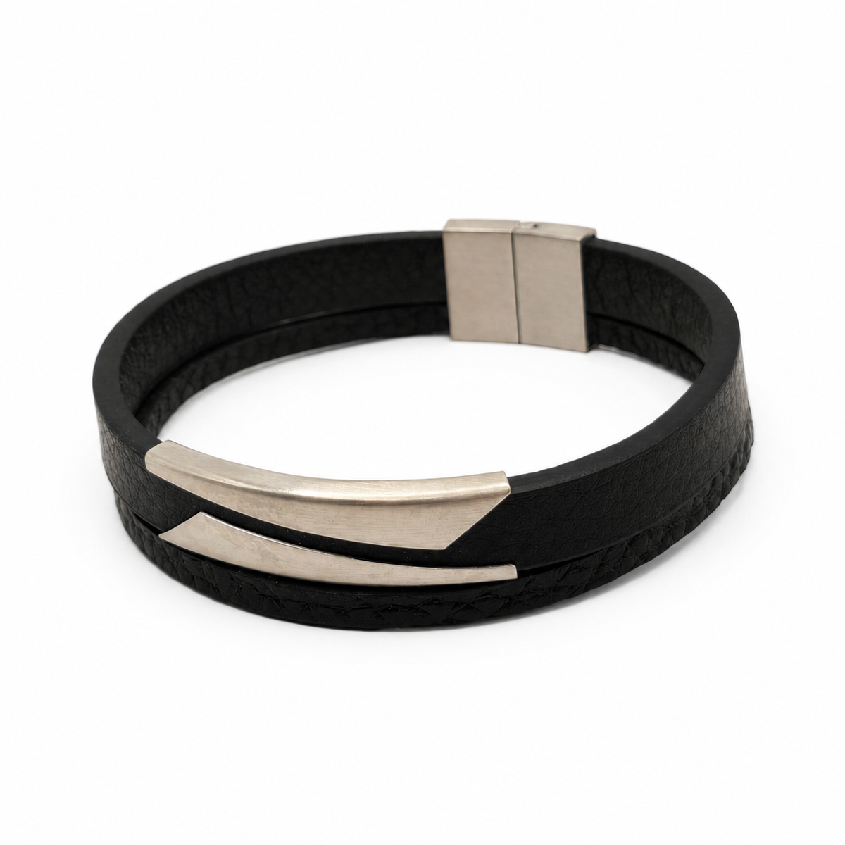 Herren Armband Leder und Edelstahl silber clean