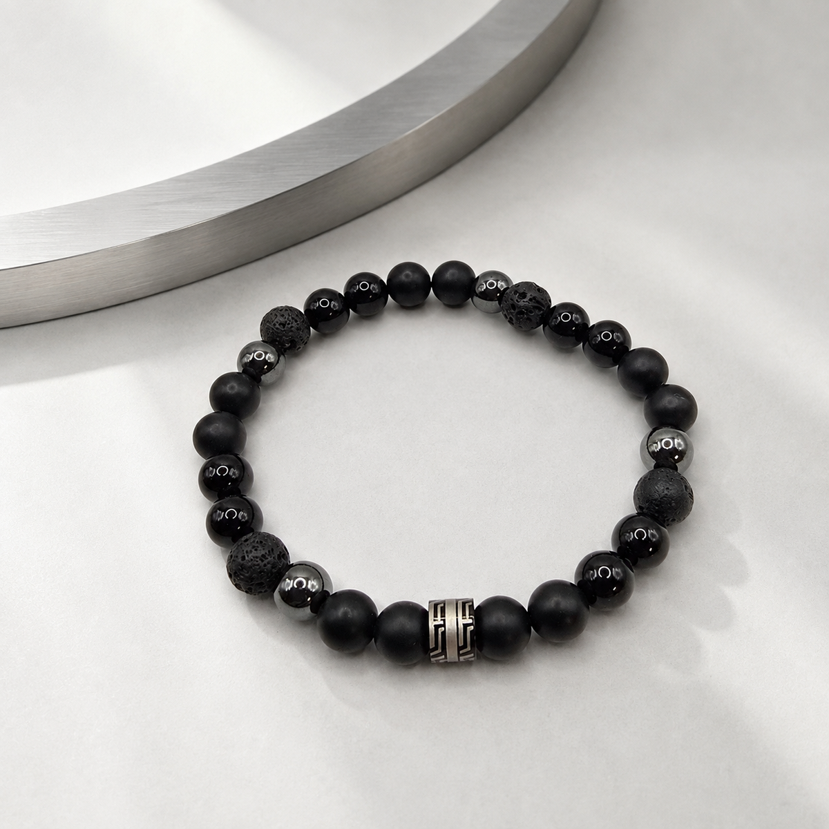 Herren Armband Onyx Lava Hämatit Edelstahl by DAVUTA