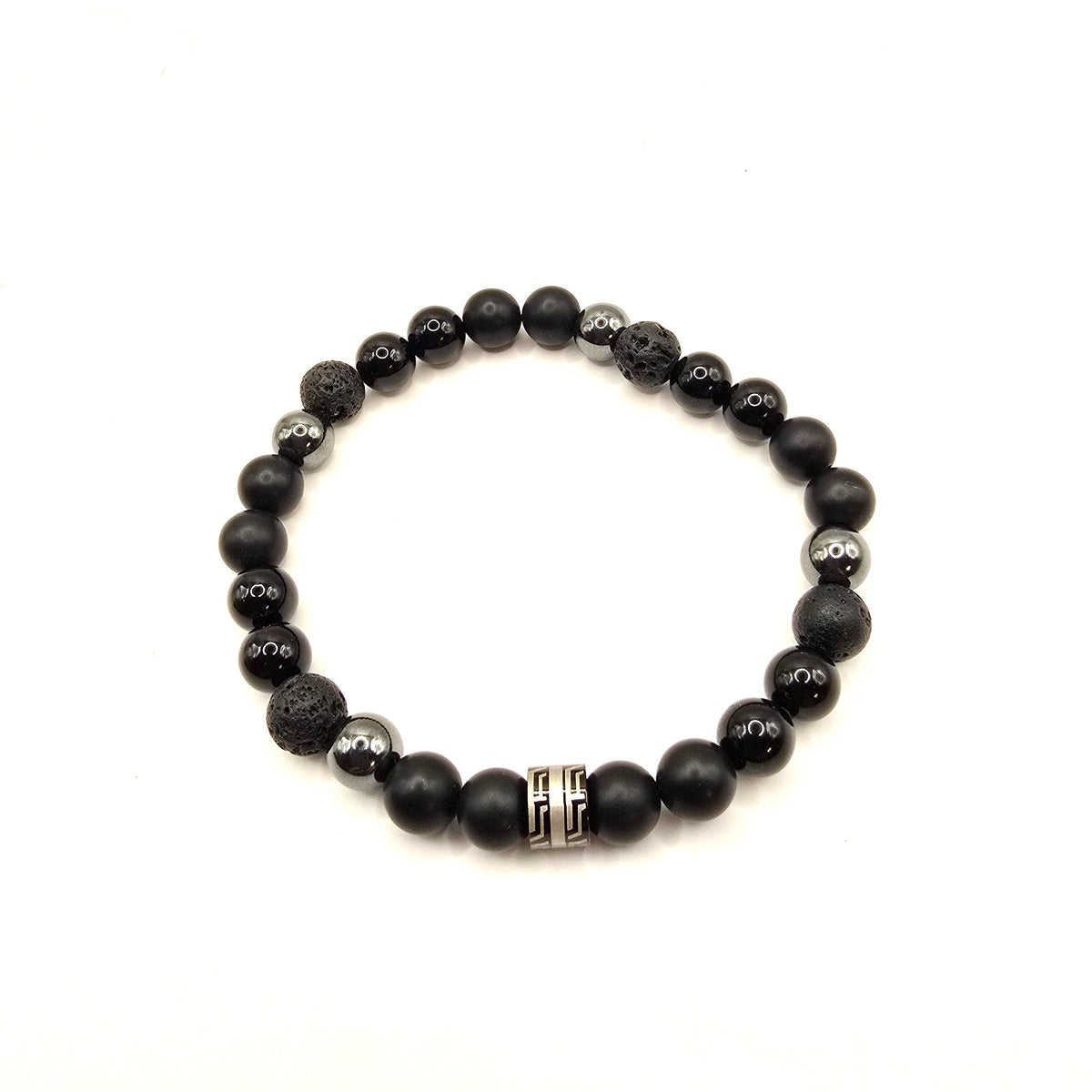 Herren Armband Onyx Lava Hämatit Edelstahl clean