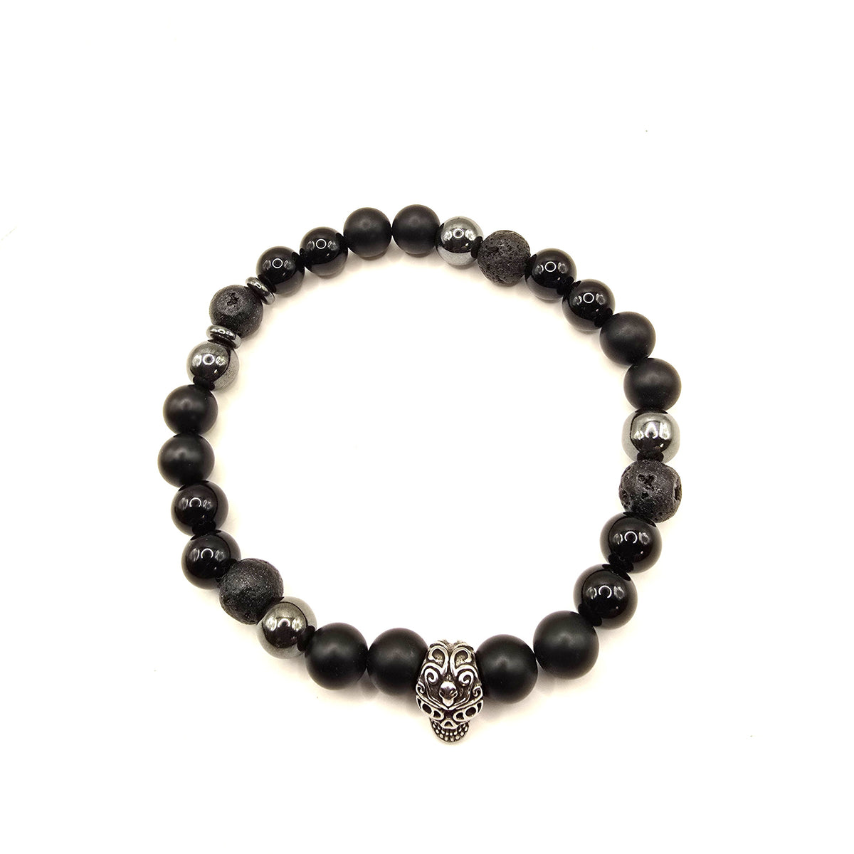 Herren Armband Onyx Lava Hämatit Totenkopf clean