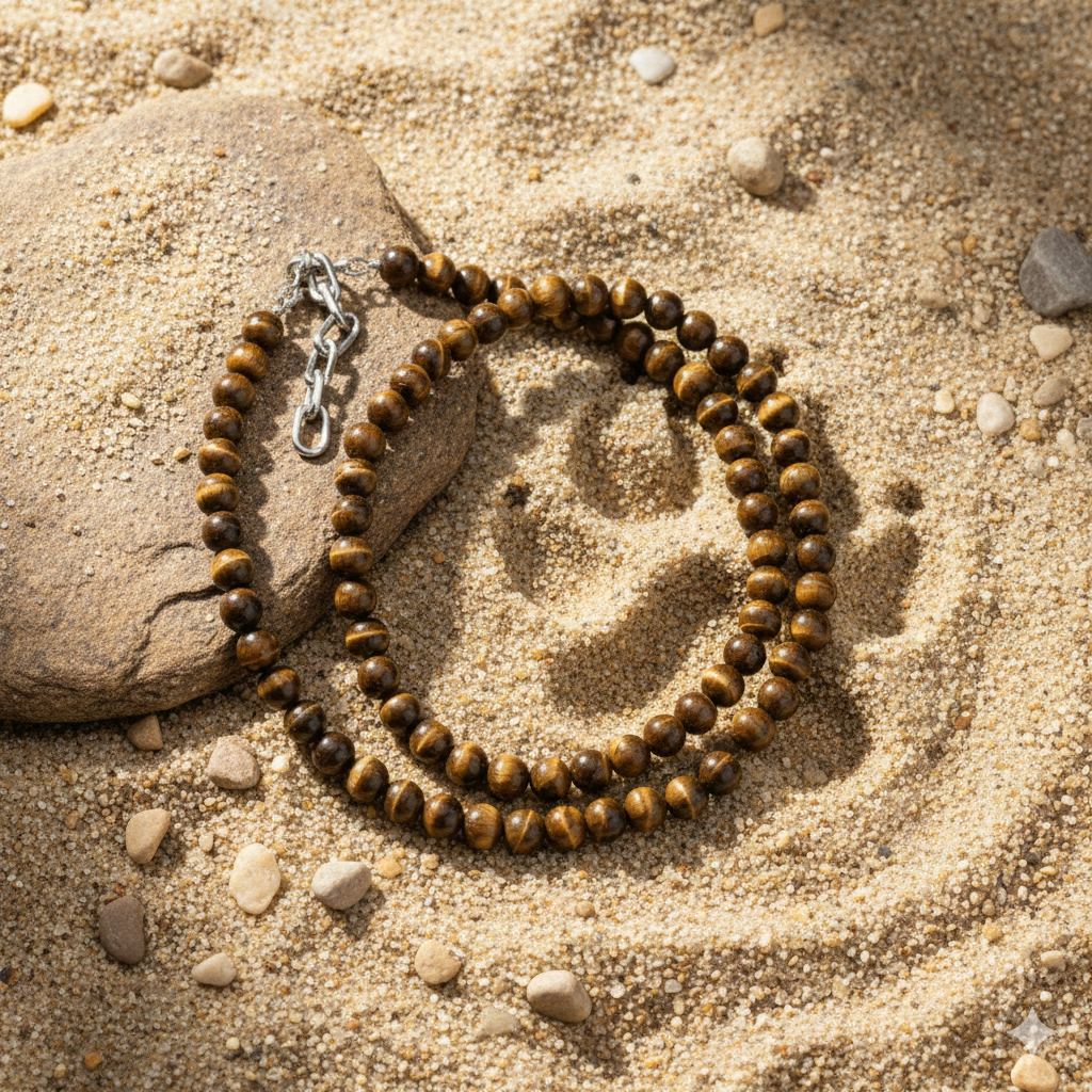 Herren Kette Tigerauge Perlen mit Edelstahlverschluss Son by DAVUTA