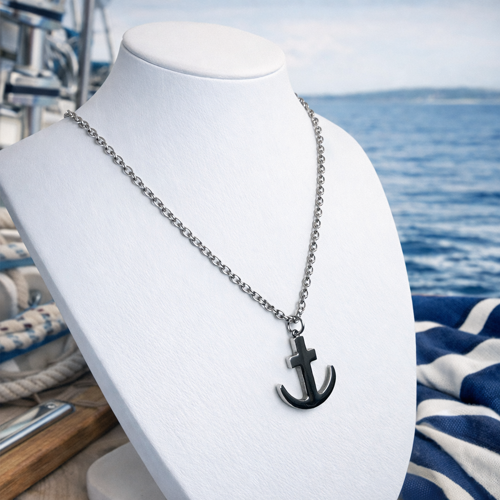 Herren Kette Anker Edelstahl in silber by DAVUTA