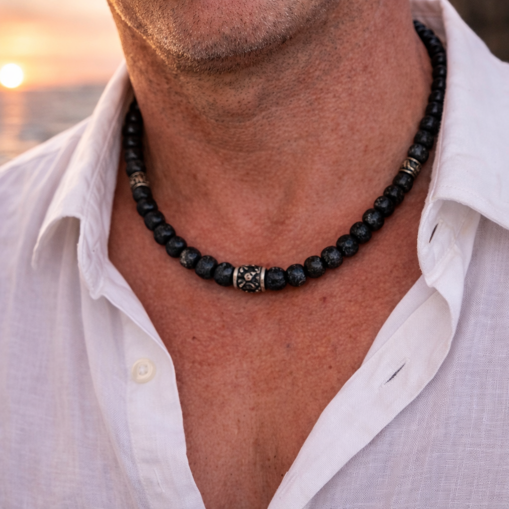 Herren Kette Closeup Lava Kugeln Edelstahl by DAVUTA