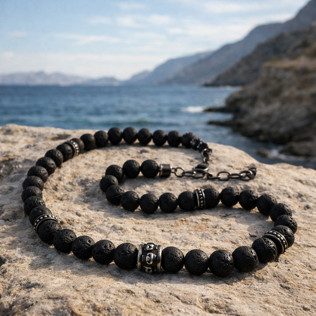 Herren Kette Lava Kugeln mit Edelstahlelementen by DAVUTA