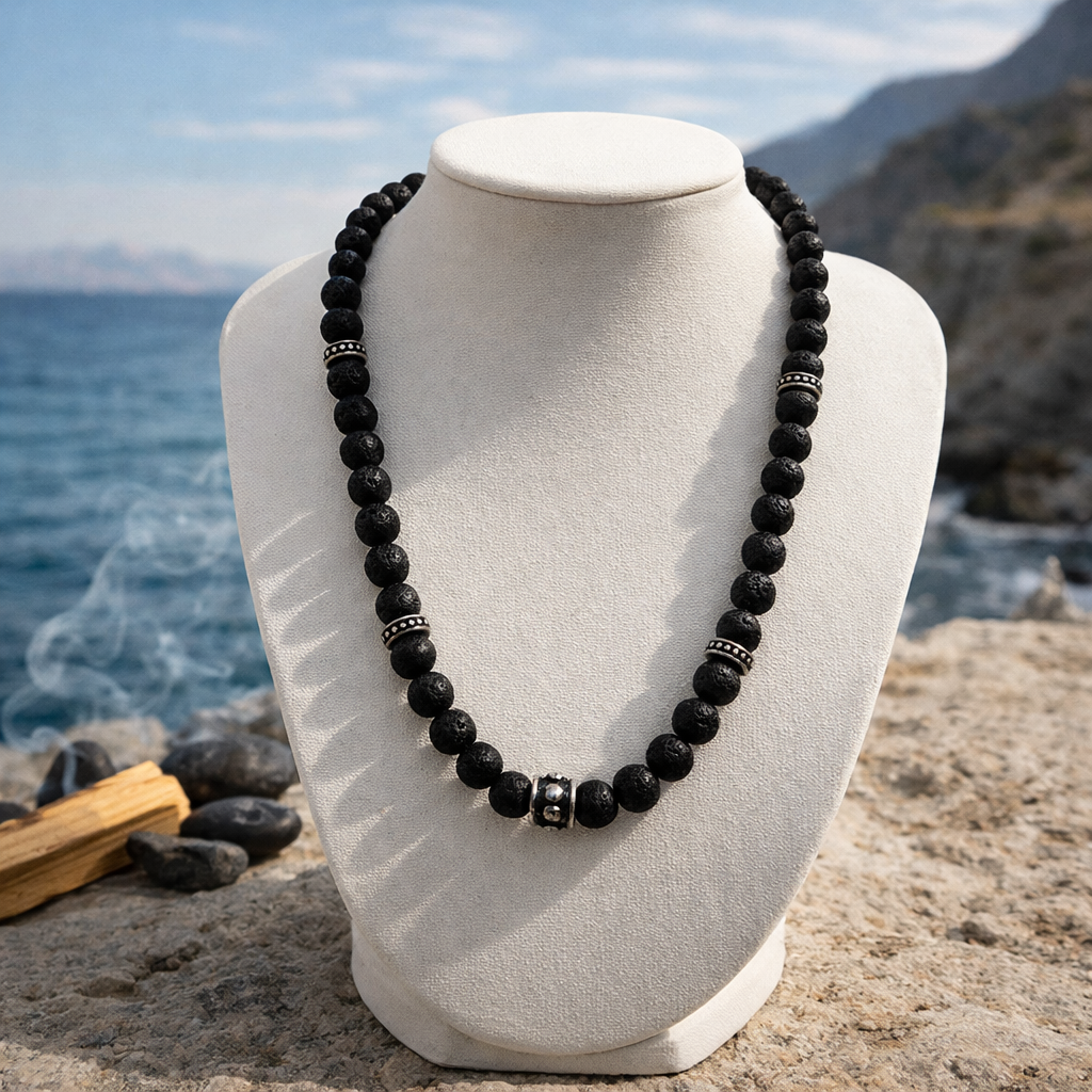 Herren Kette mit Lavakugeln und Edelstahldetails by DAVUTA