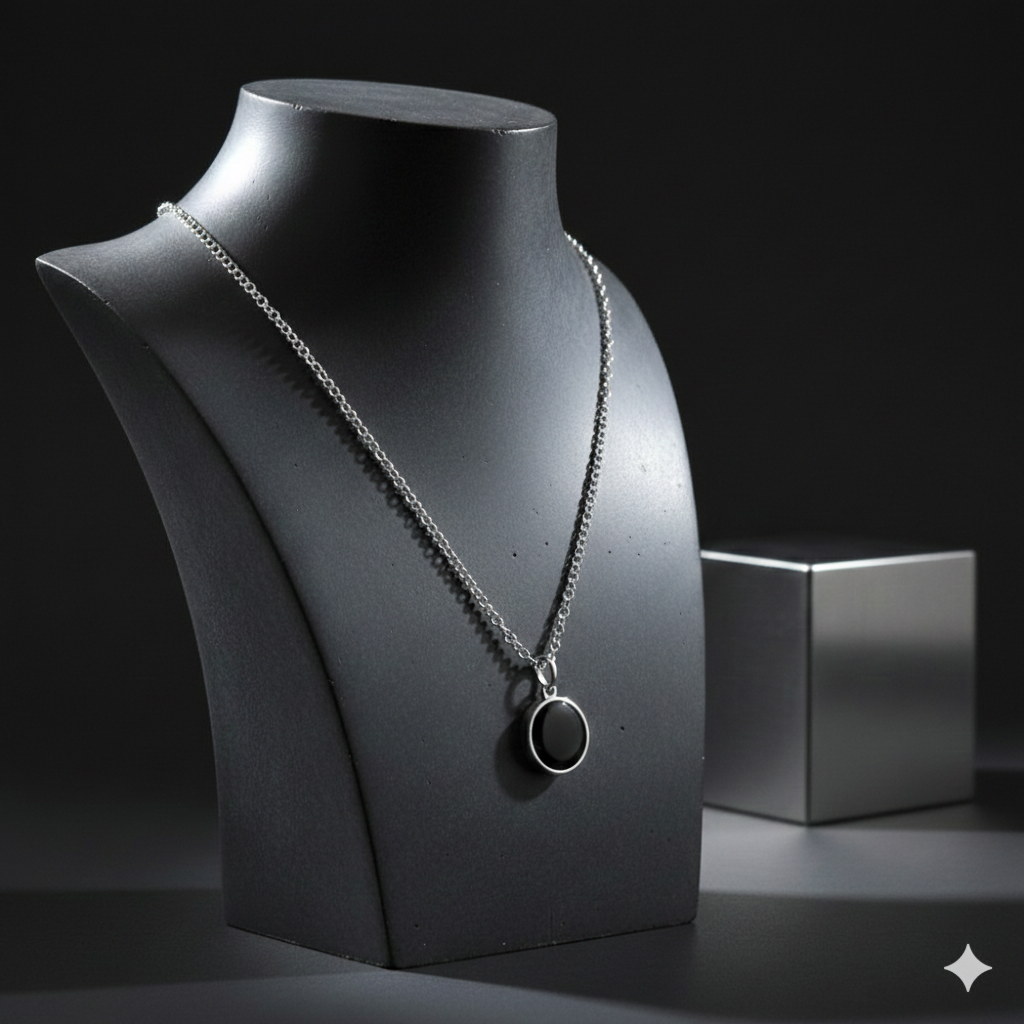 Herren Kette mit Silber Onyx Anhänger rund by DAVUTA