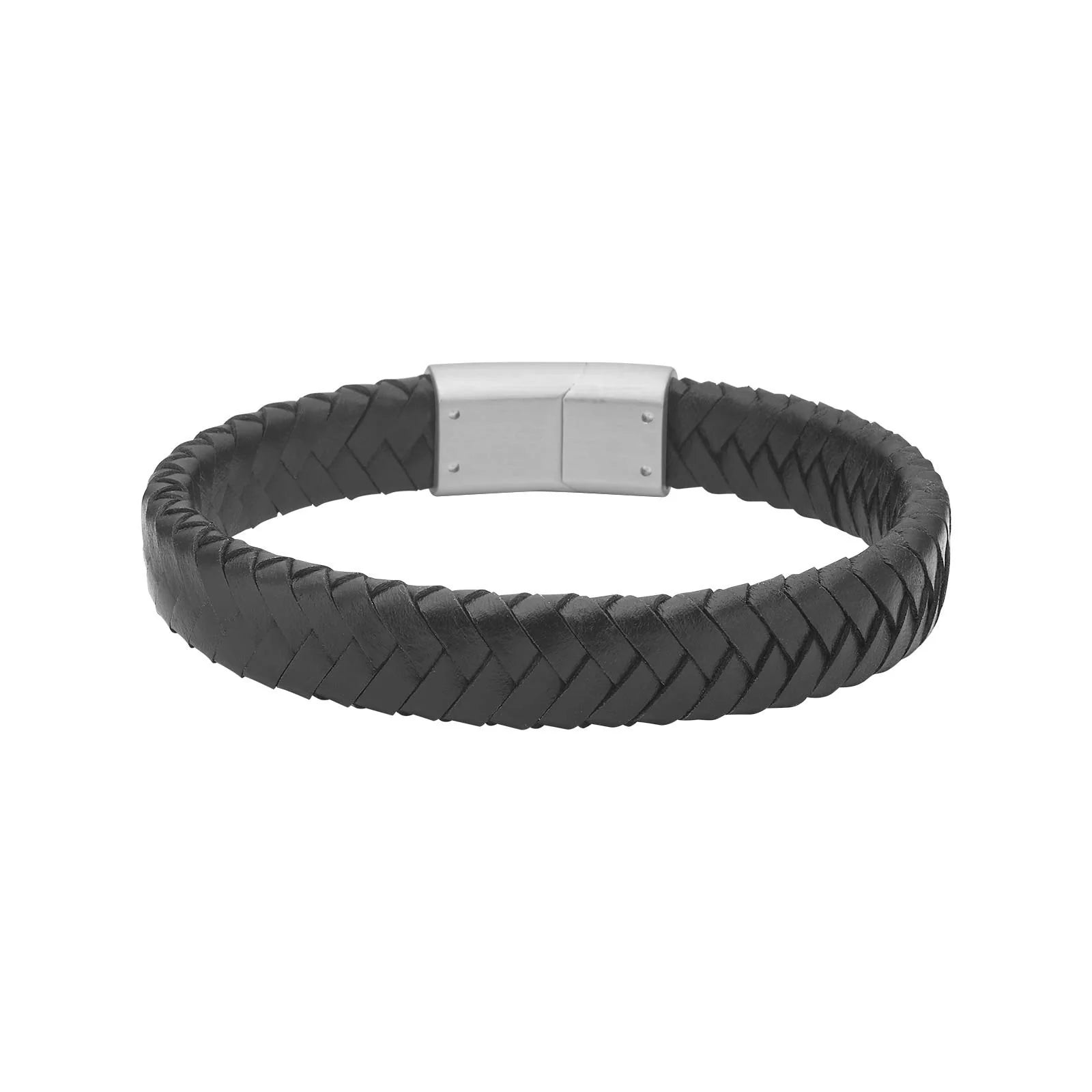 Herren Armband / Nero Intreccio / Kalbsleder + Edelstahl / schlicht und edel