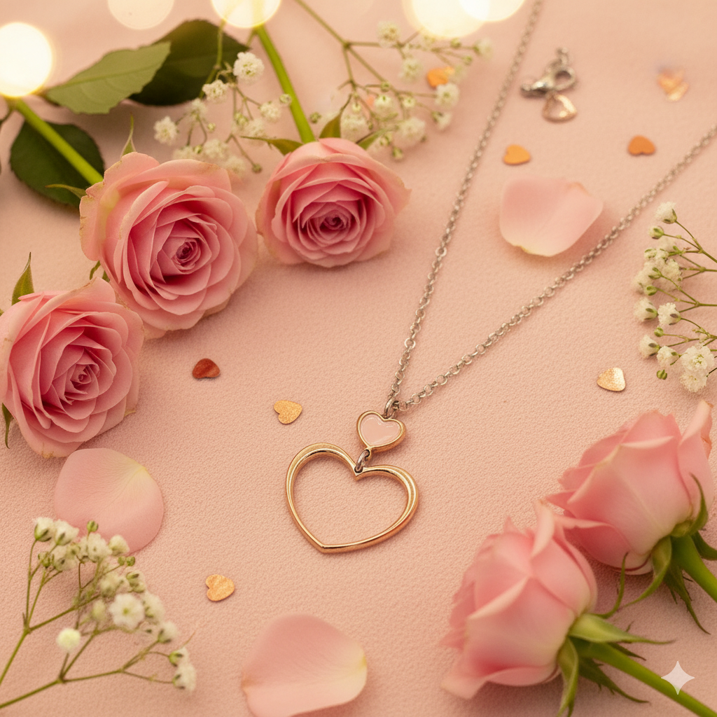 Kette Anhänger Emaille Rosevergoldet Silber Herz