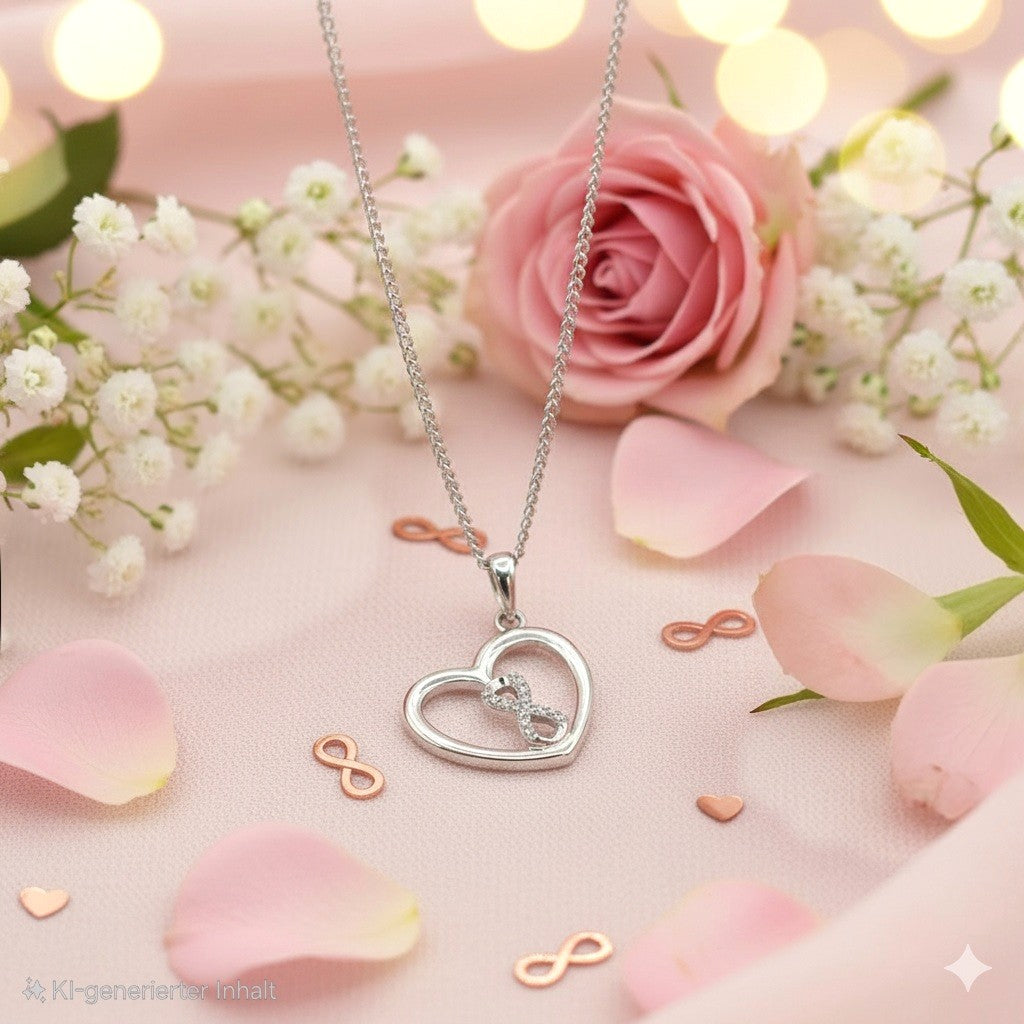 Damenkette mit Herzanhänger und Infinity in Silber DAVUTA