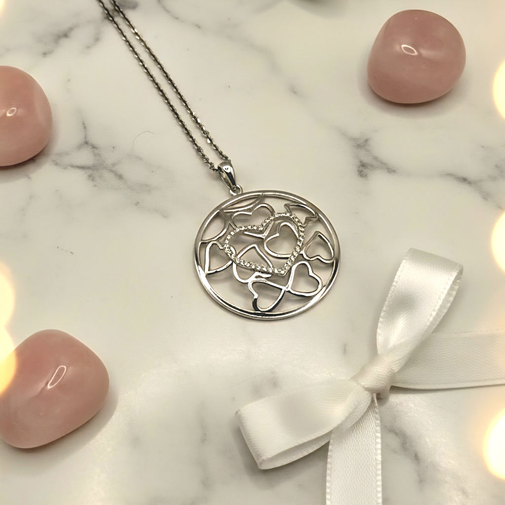 Kette Anhänger groß Herzen  Zirkonia Silber rund DAVUTA Spirit Jewellery