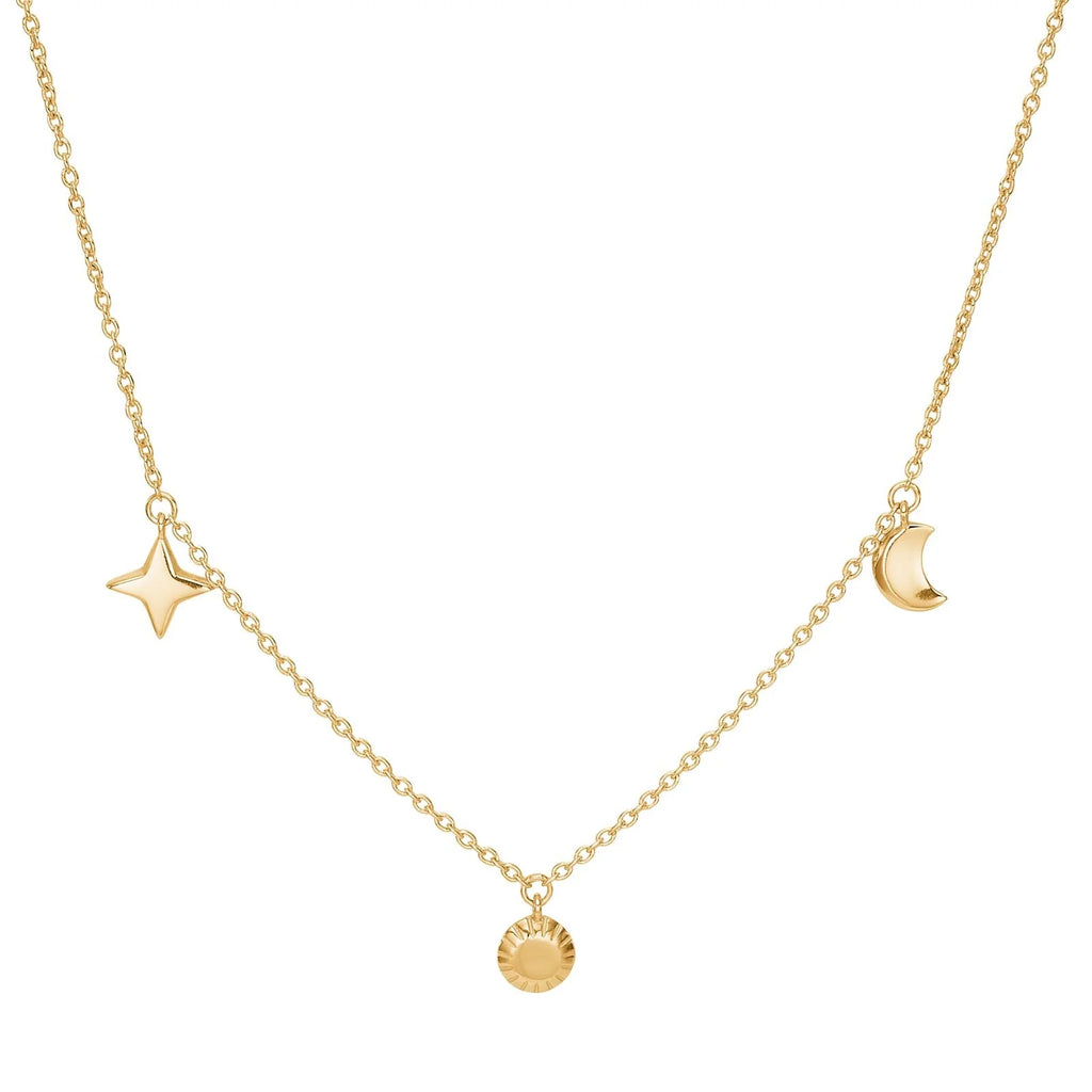 Damen Collier / Universo / 925er Silber / Vergoldet 18 K / Sonne, Mond, Stern