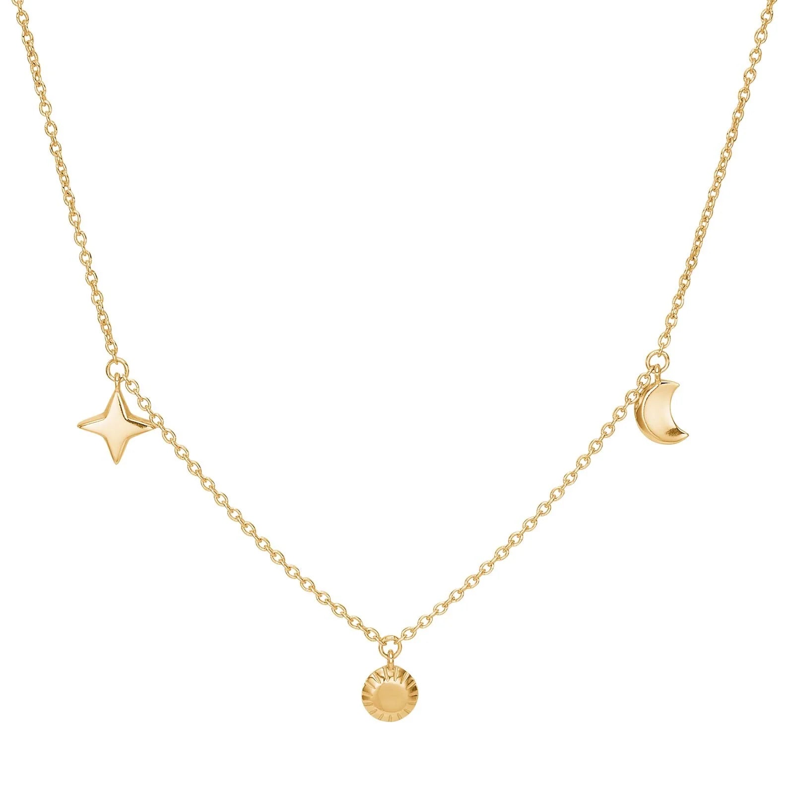 Damen Collier / Universo / 925er Silber / Vergoldet 18 K / Sonne, Mond, Stern