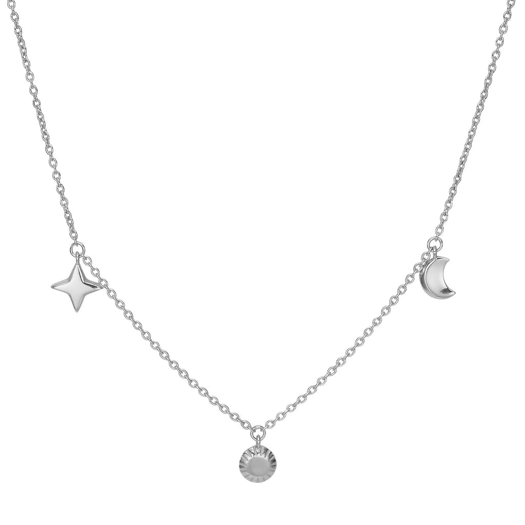 Damen Collier / Universo / 925er Silber / Vergoldet 18 K / Sonne, Mond, Stern