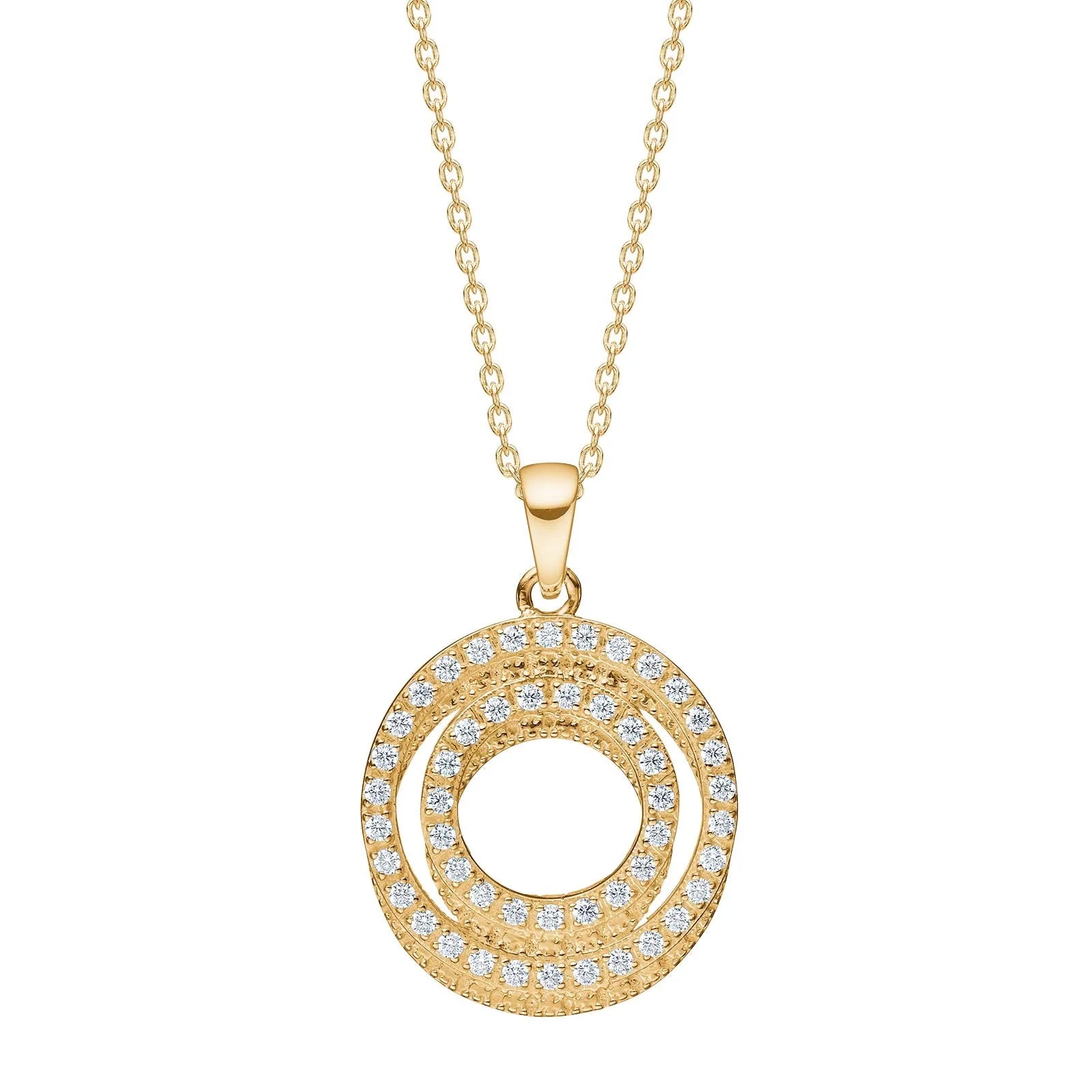 Damen Kette Kreis / Cerchi d'Oro / 8 K (333) Gold Anhänger mit Frontkette / Zirkonia / feminin elegant