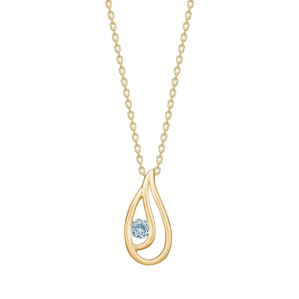 Damen Kette mit Anhänger Tropfen Gold mit Blauem Topas clean 