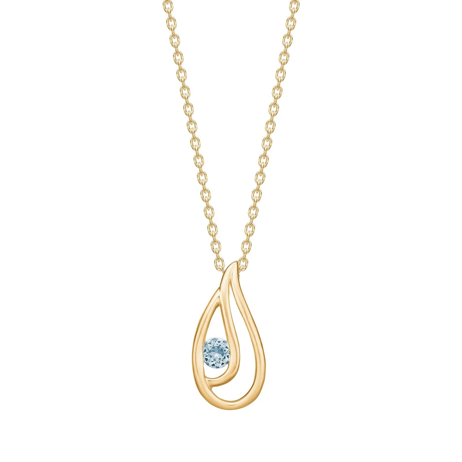 Damen Kette mit Anhänger Tropfen Gold mit Blauem Topas clean 