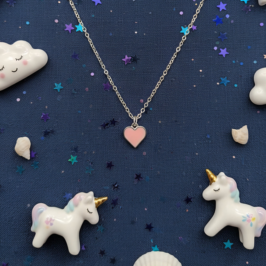 Kinder Kette mit Herz rosa und silber DAVUTA