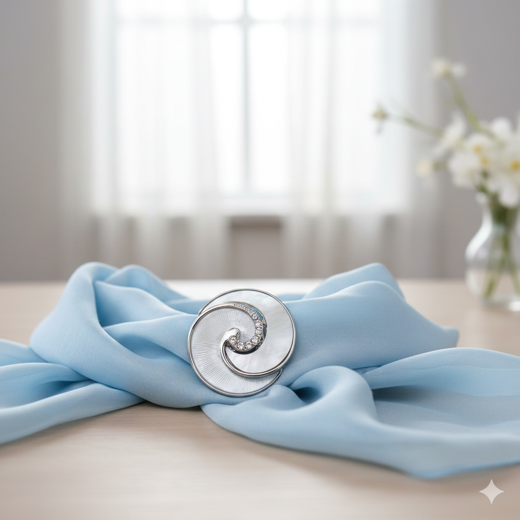 Magnet Brosche weißes Perlmutt Spirale by DAVUTA