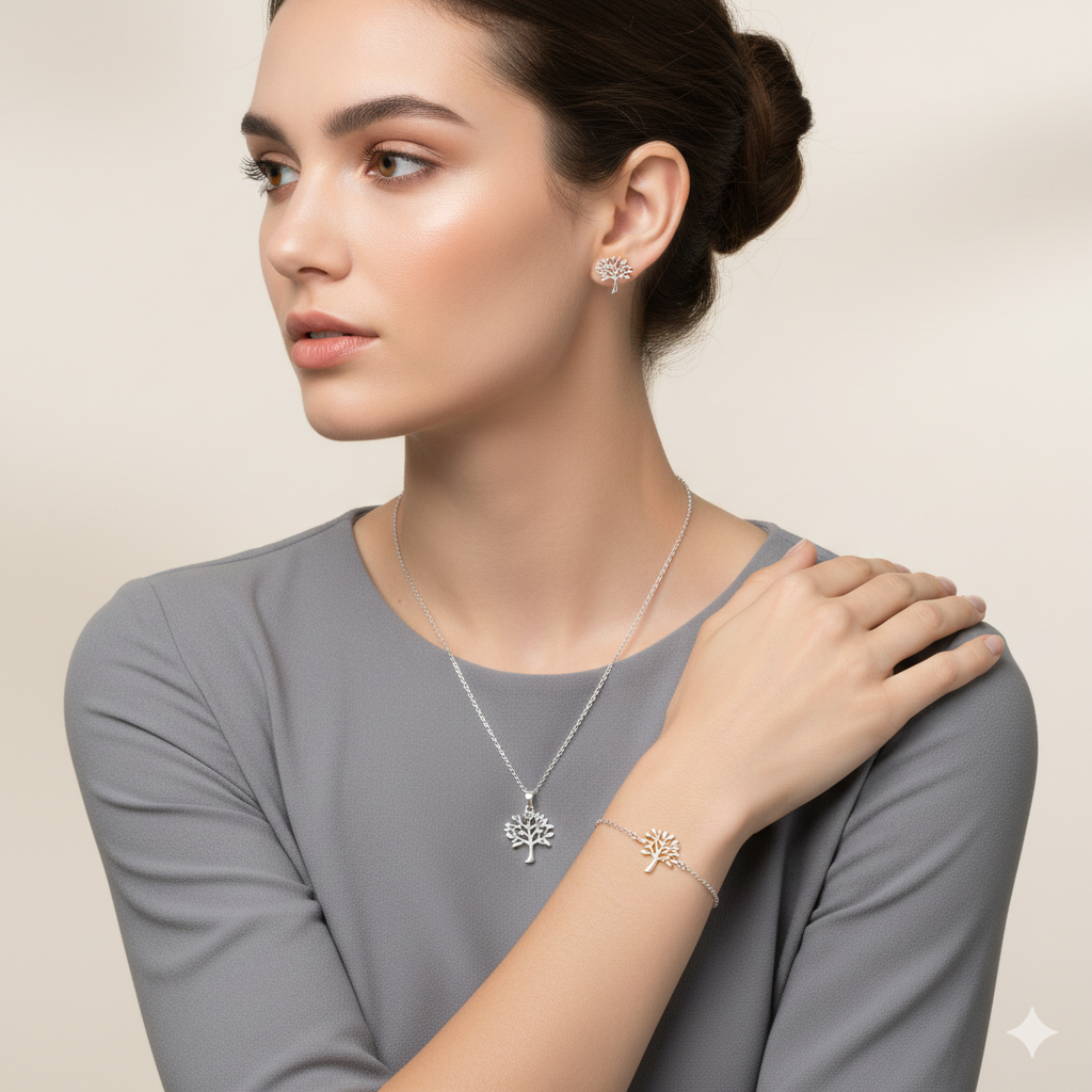 Baum des Lebens Damen Schmuckset in silber by DAVUTA