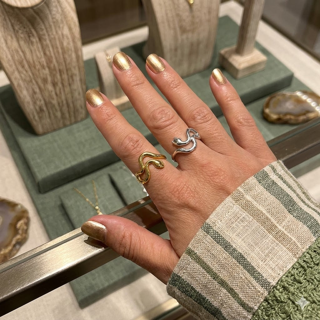 Damen Ring Schlange / Serpente Avvolta / 925er Silber vergoldet / edel + mystisch