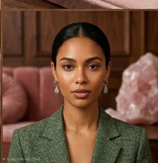 Model mit Damen Ohrring Creole Rosenquarz und Silber by DAVUTA