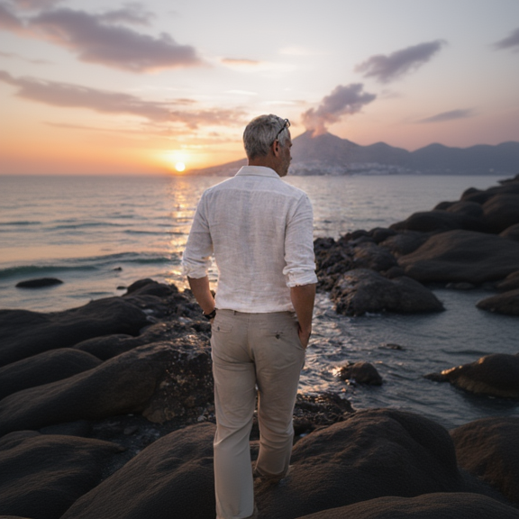 Modell Herren Kette Lava Rückensicht Meer