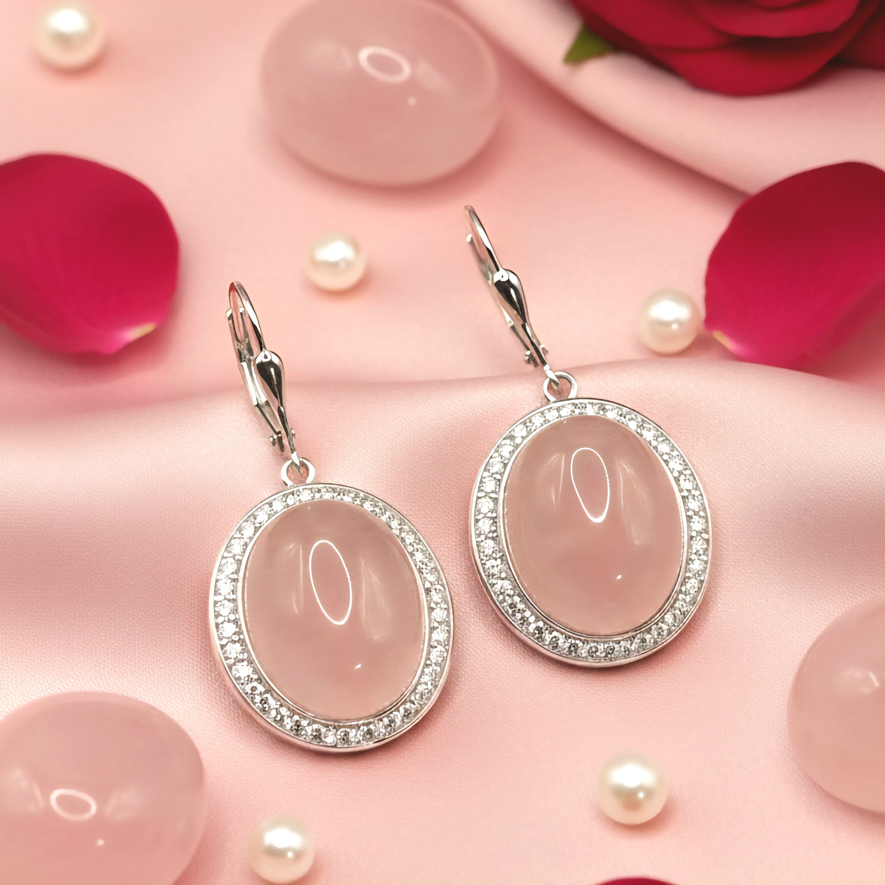 Ohrringe Silber mit großem Rosenquarzstein by DAVUTA Spirit Jewellery