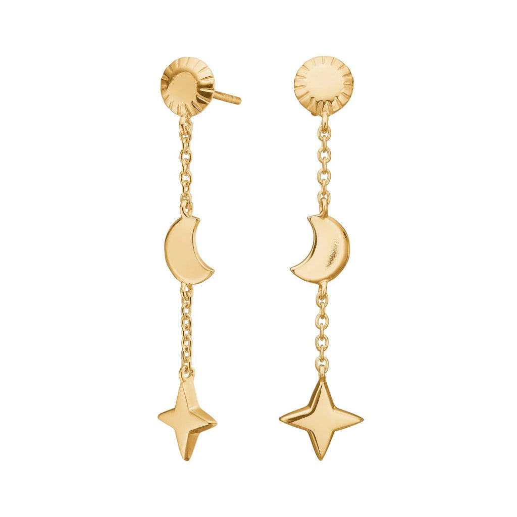 Damen Ohrringe / Universo / 925er Silber / Vergoldet 18 K / Sonne, Mond, Stern