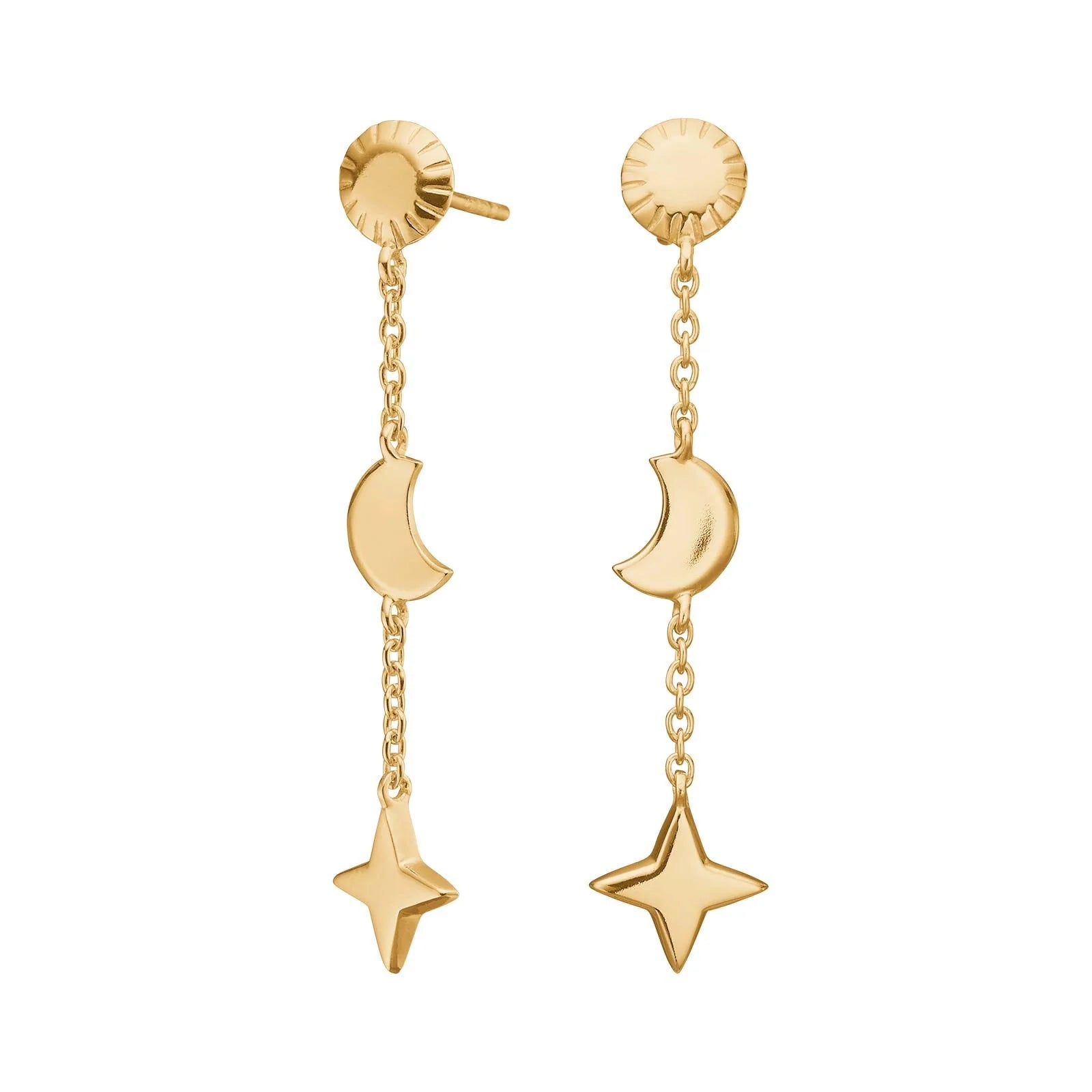 Damen Ohrringe / Universo / 925er Silber / Vergoldet 18 K / Sonne, Mond, Stern
