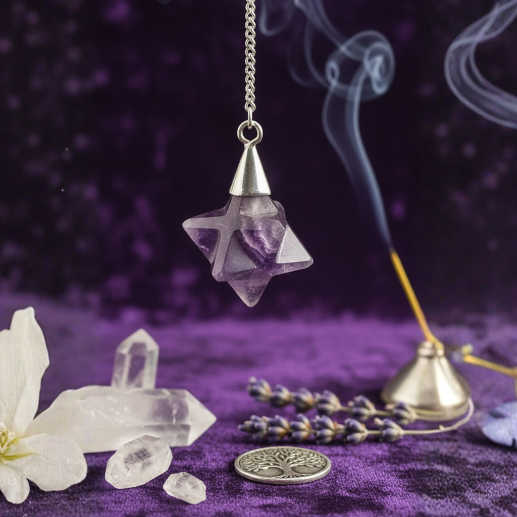 Pendel Amethyst Merkaba mit Silberkette