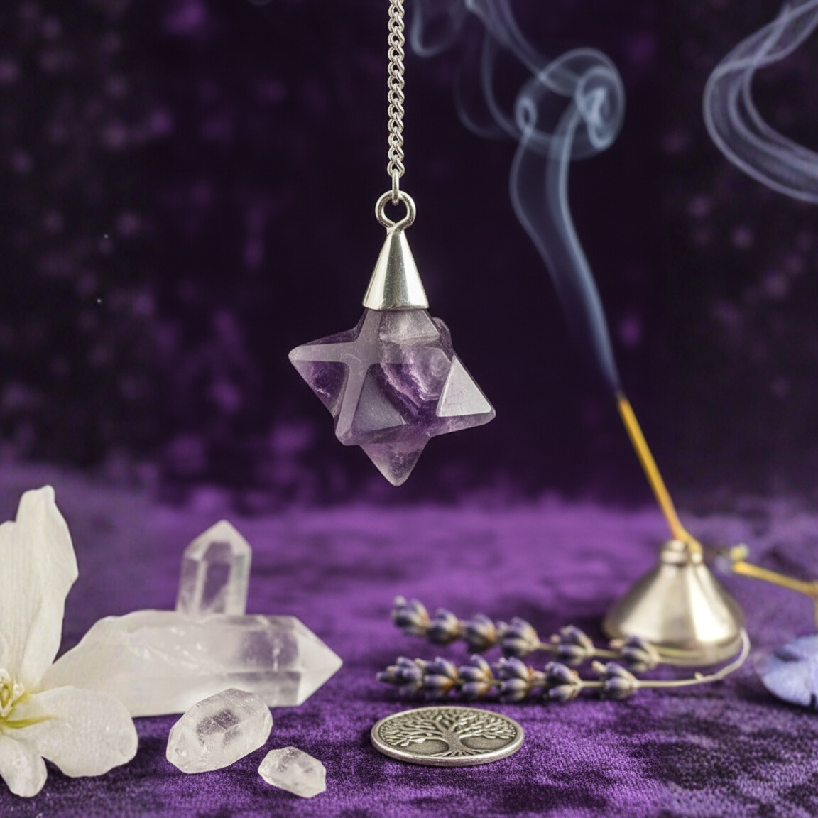 Pendel Amethyst Merkaba mit Silberkette