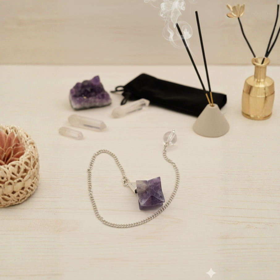 Pendel Amethyst Merkaba mit Silberkette