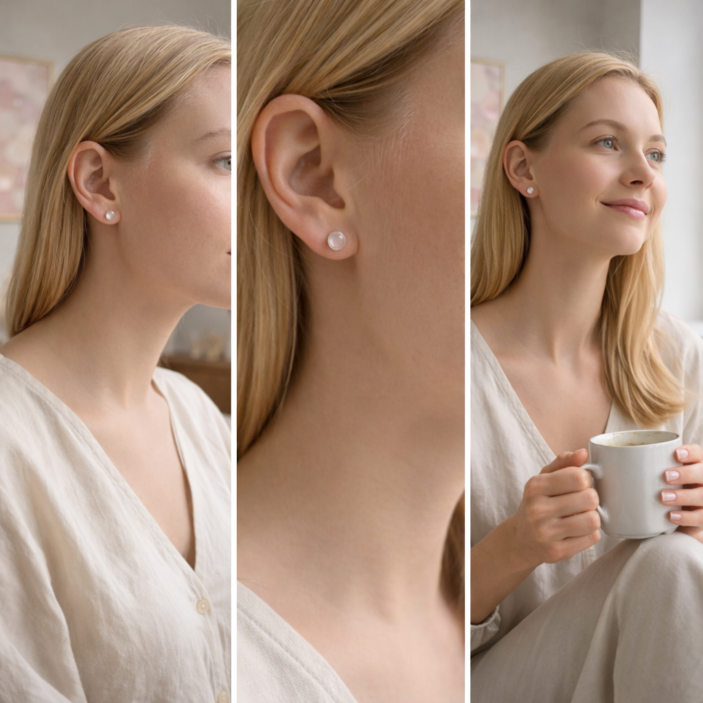 Präsentation Rosenquarz Ohrring Stecker Damen by DAVUTA