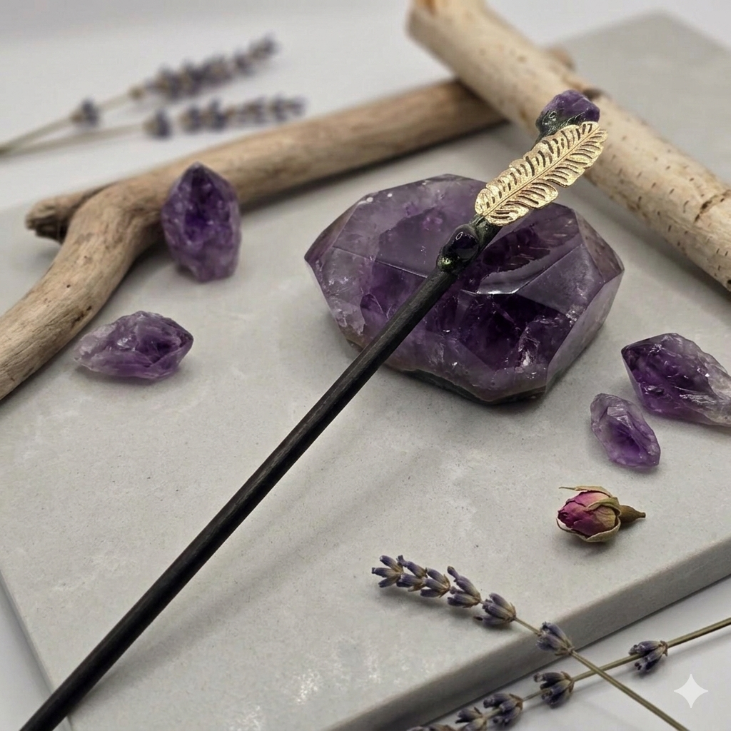 Ritualstab Amethyst und Feder by DAVUTA