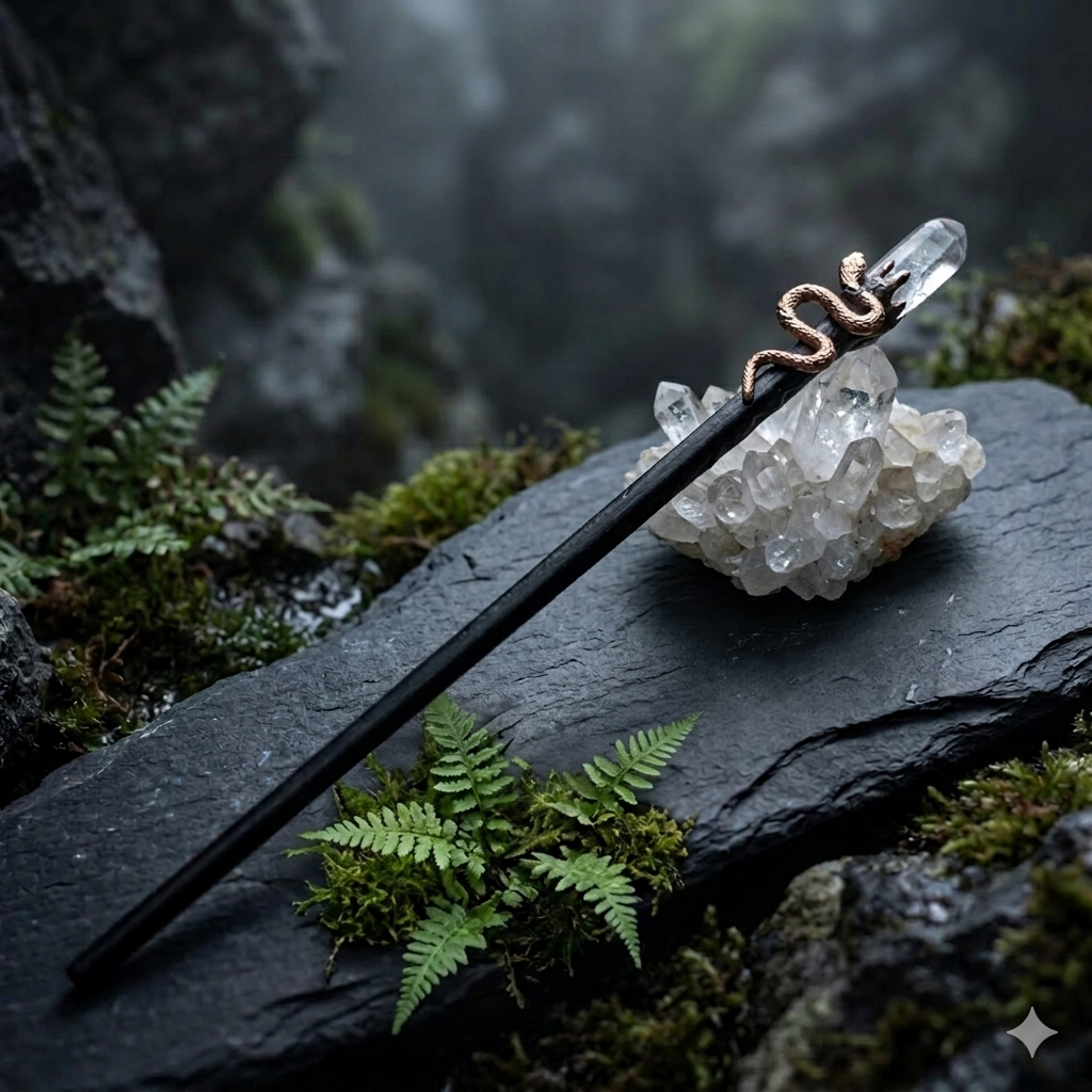 Ritualstab Bergkristall mit Schlange by DAVUTA