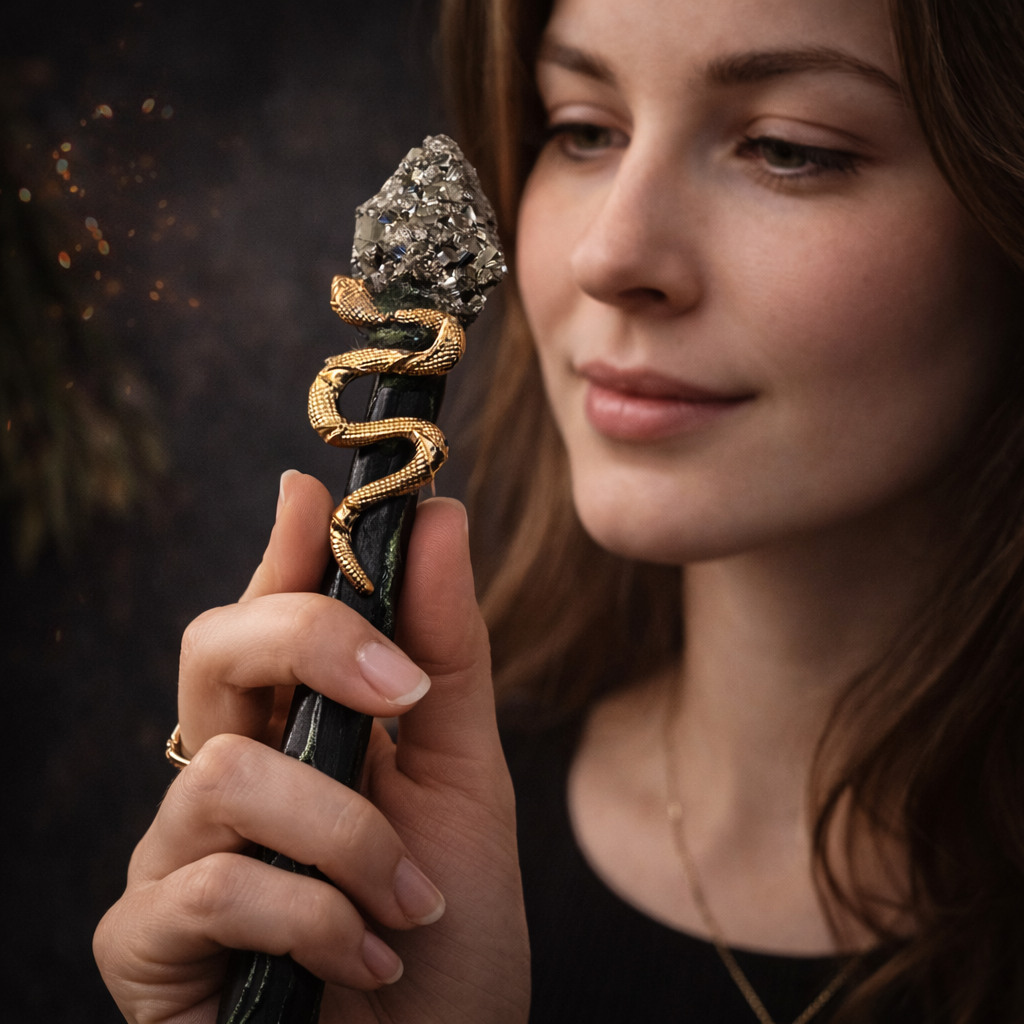 Ritualstab Pyrit und Schlange by DAVUTA