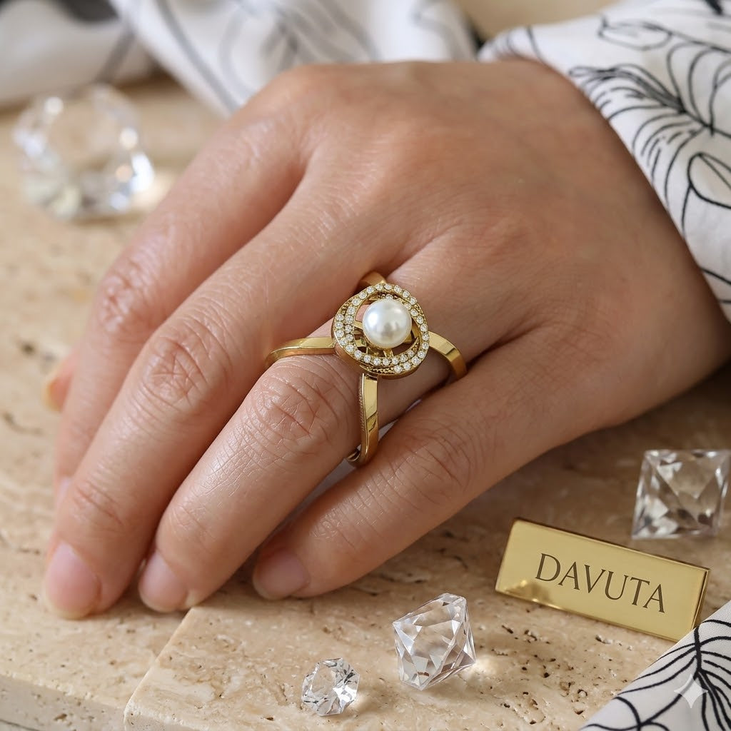 Schalring an Hand Perle Edelstahl vergoldet by DAVUTA