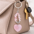 Schlüsselanhänger Rosenquarz Herz mit Schmuckelement by DAVUTA