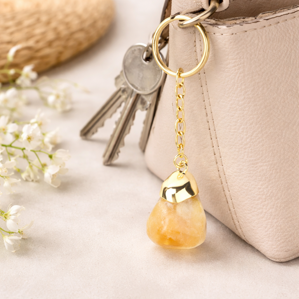 Schlüsselanhänger goldfarben Citrin gebrannt by DAVUTA
