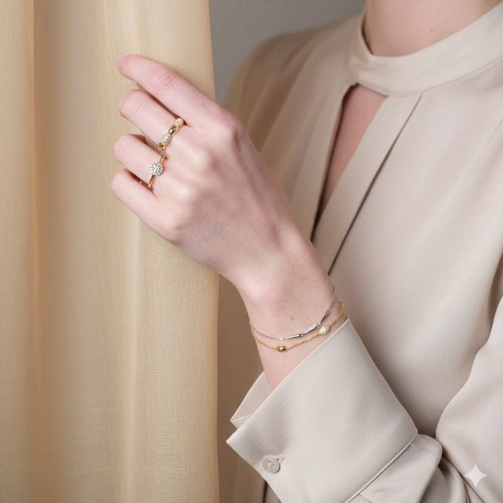 Damen Armband / Goccia Luminosa  / 935er Silber vergoldet / elegant schlicht / ROMYNOR