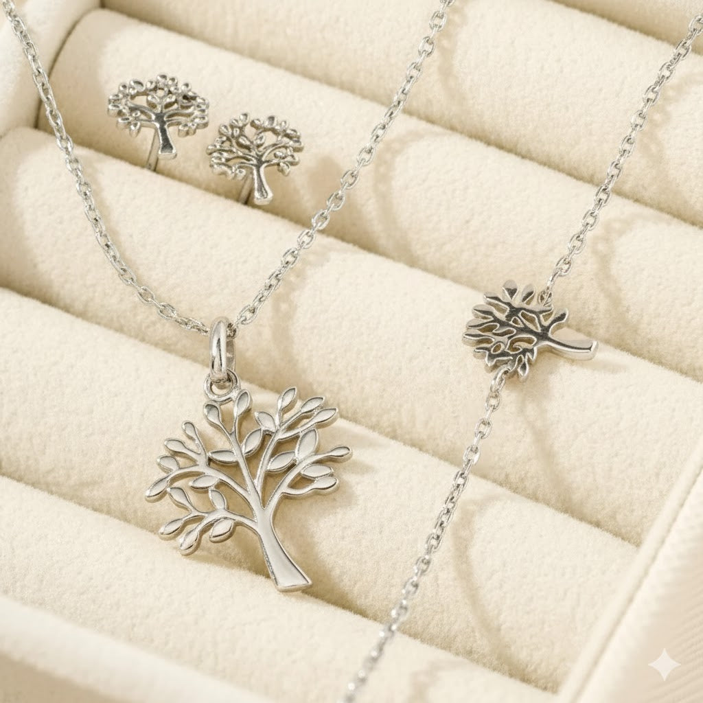 Damen Schmuckset Kette + Armband + Ohrstecker / Radici d'Argento / 925er Silber /  Feminines Set mit Symbolik